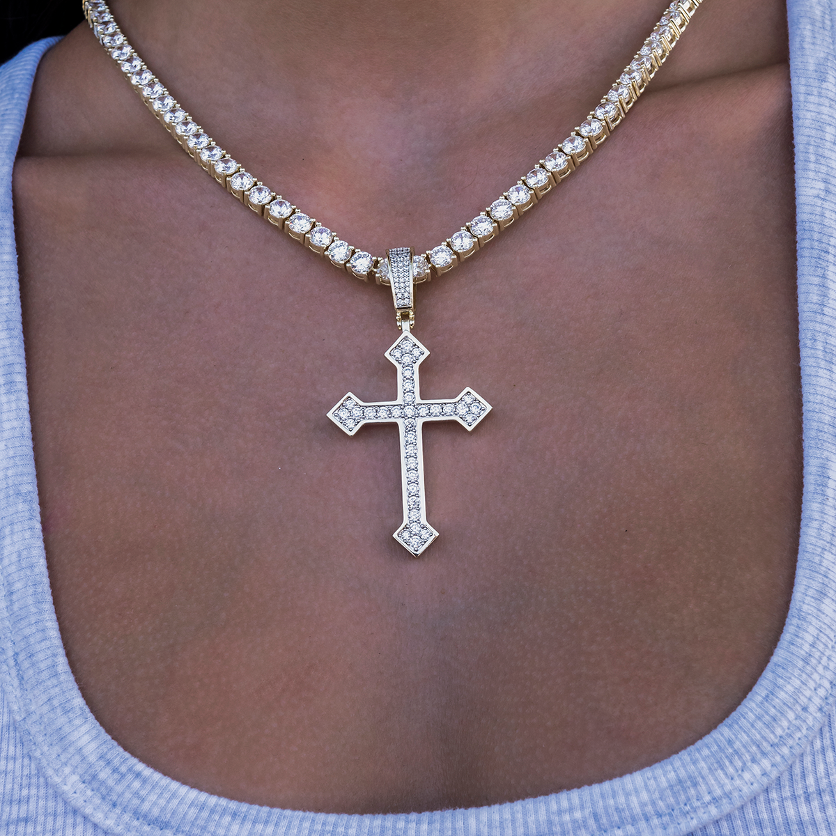 GLD PROMO - WOMEN Large Iced Celtic Cross in Yellow Gold