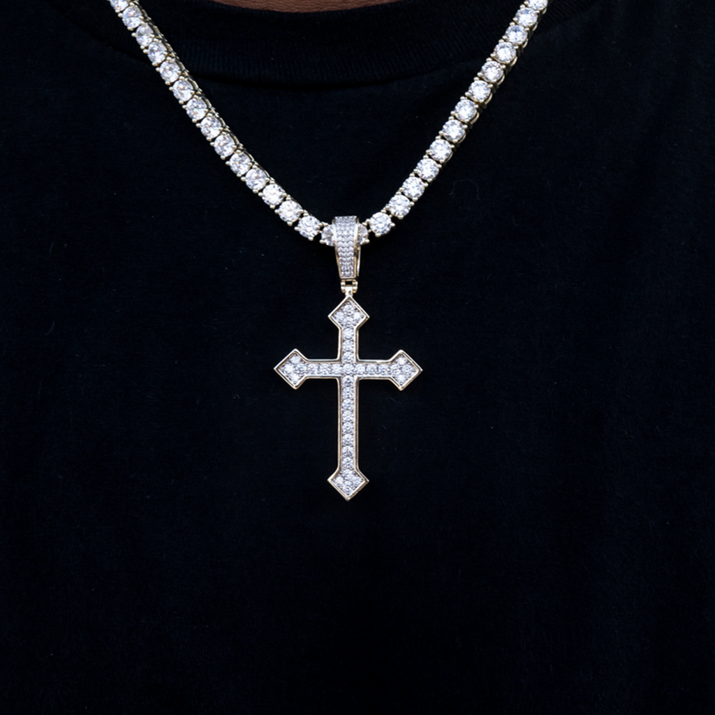 GLD PROMO Large Iced Celtic Cross in Yellow Gold