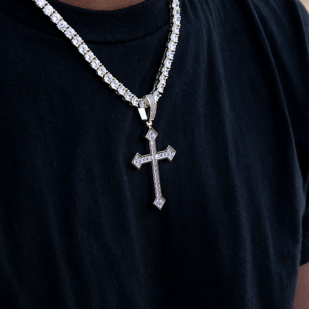 GLD PROMO Large Iced Celtic Cross in Yellow Gold