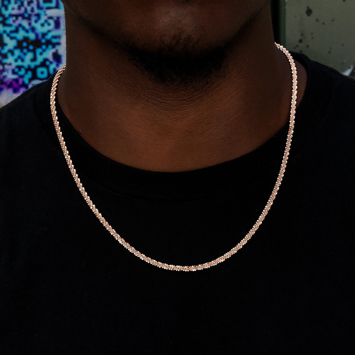 GLD Men Popcorn Chain in Rose Gold- 4mm