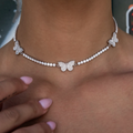 GLD PROMO - WOMEN Micro Tennis Butterfly Necklace in White Gold