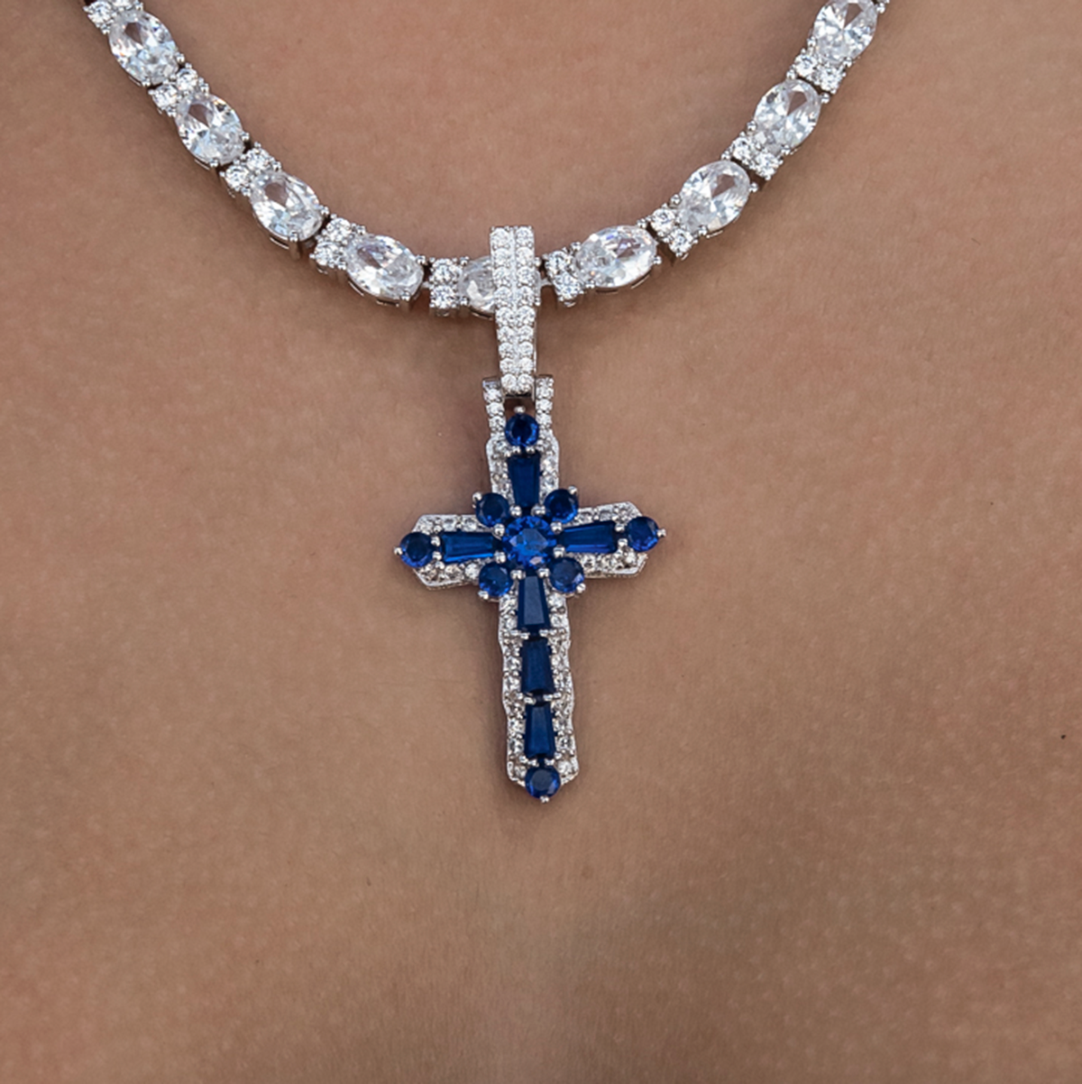 GLD Women Colored Baguette Cross Pendant