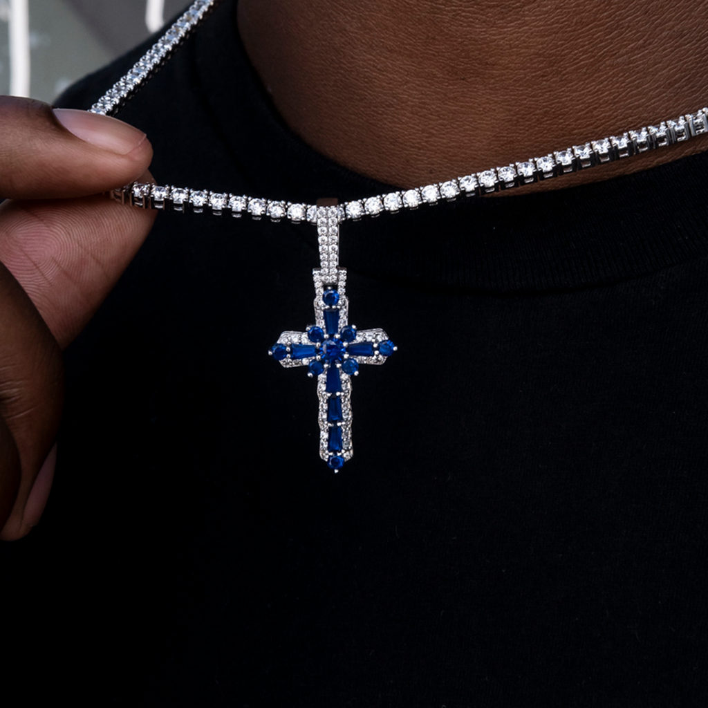 GLD PROMO Colored Baguette Cross Pendant