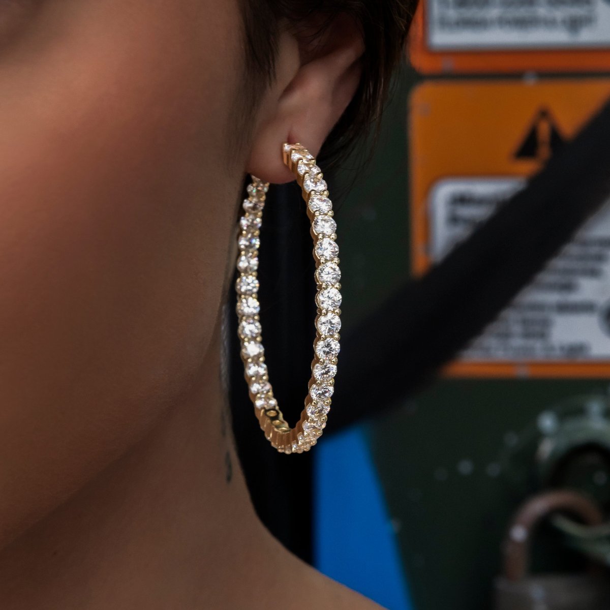 GLD Women Eternity Hoop Earrings in Yellow Gold- 4mm