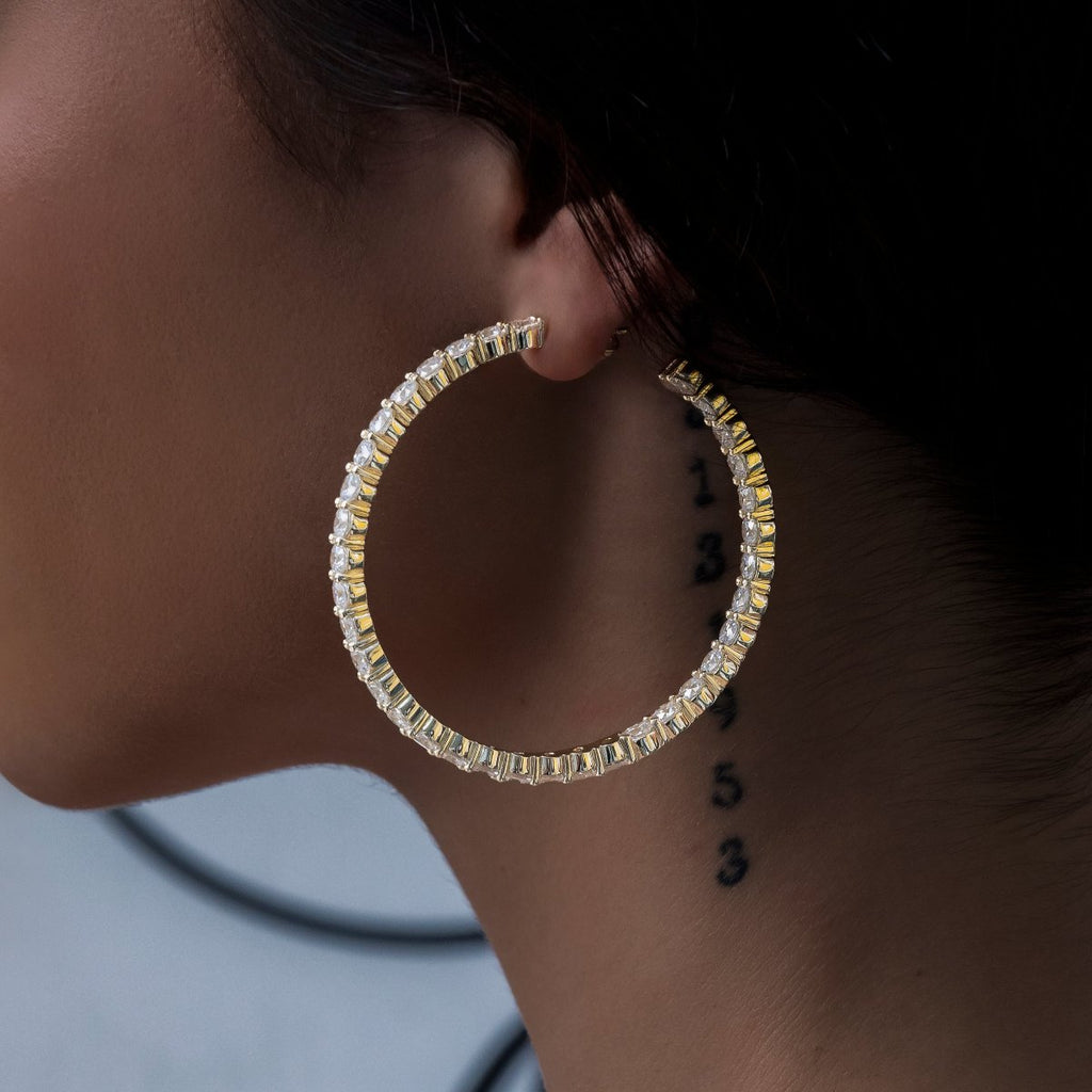 GLD Women Eternity Hoop Earrings in Yellow Gold- 4mm