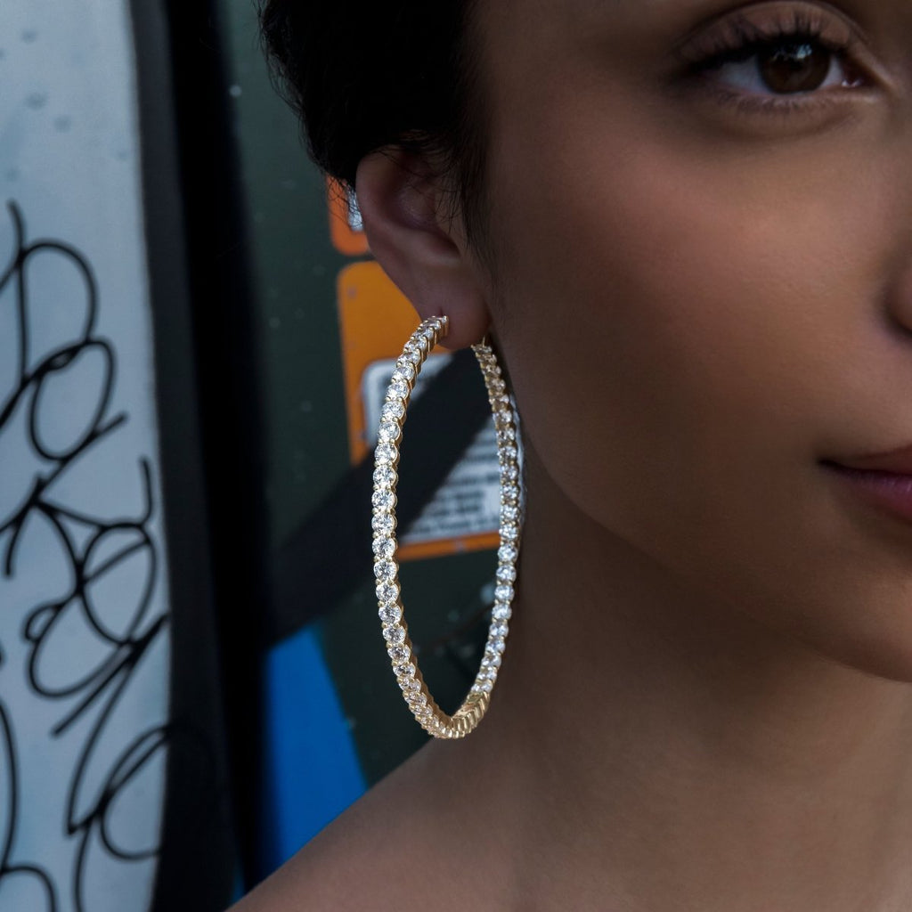 GLD Women Eternity Hoop Earrings in Yellow Gold- 4mm