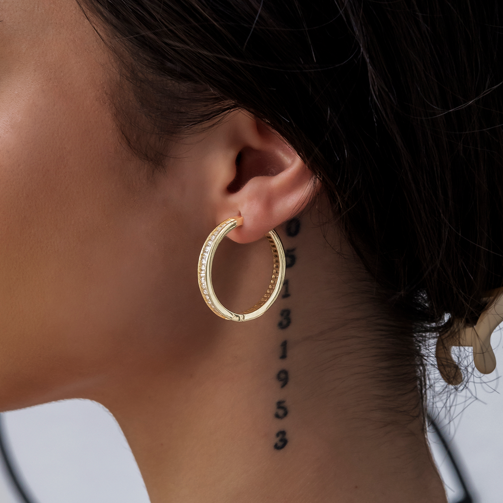 GLD Women Baguette Hoop Earrings in Yellow Gold