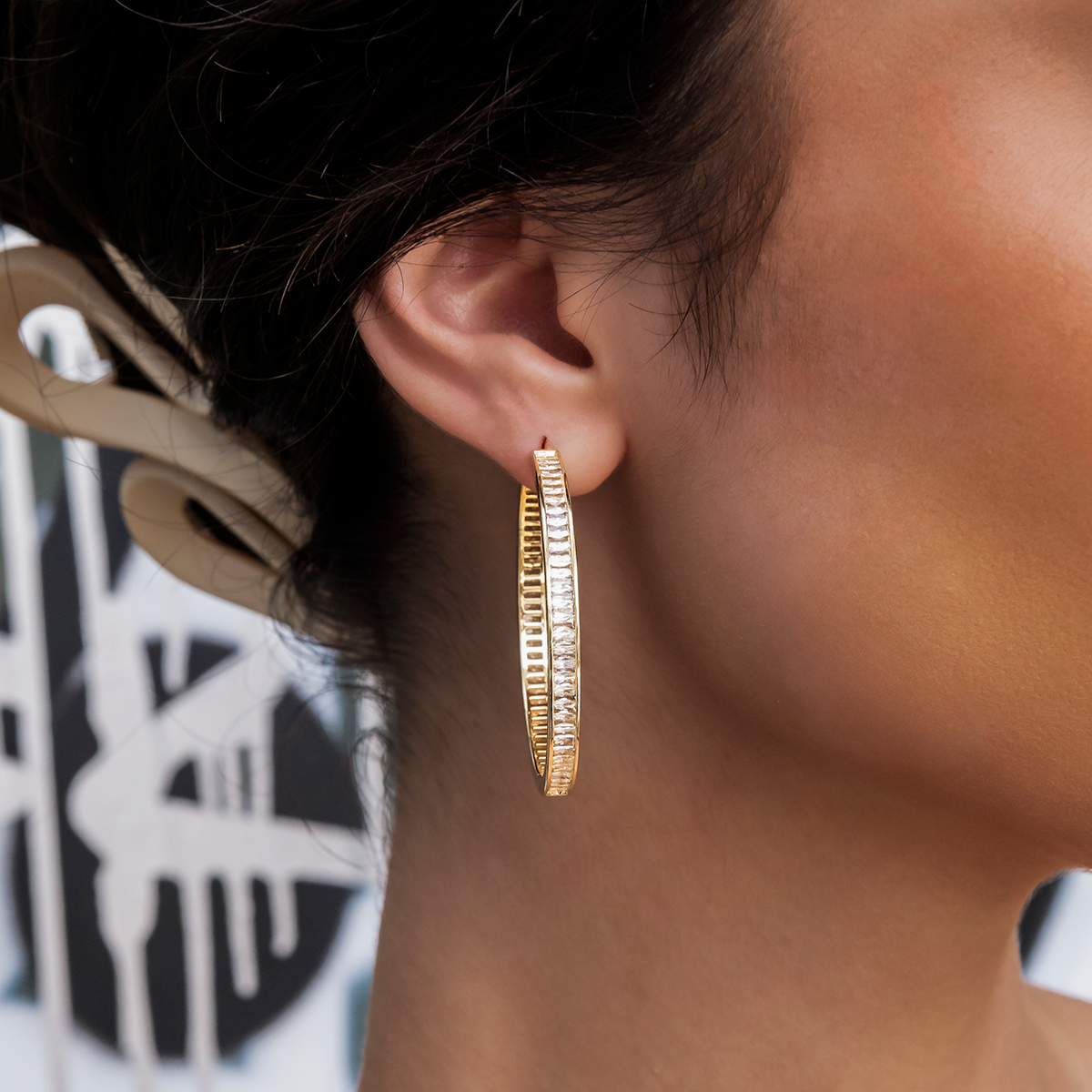 GLD Women Baguette Hoop Earrings in Yellow Gold