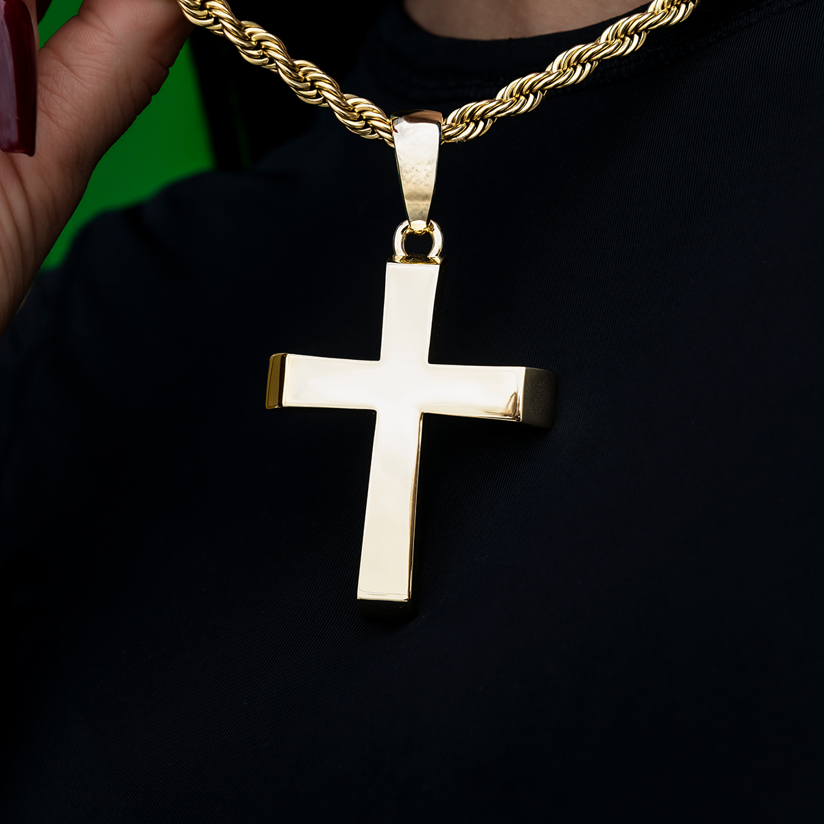 GLD PROMO - WOMEN Large Simple Cross Pendant in Yellow Gold