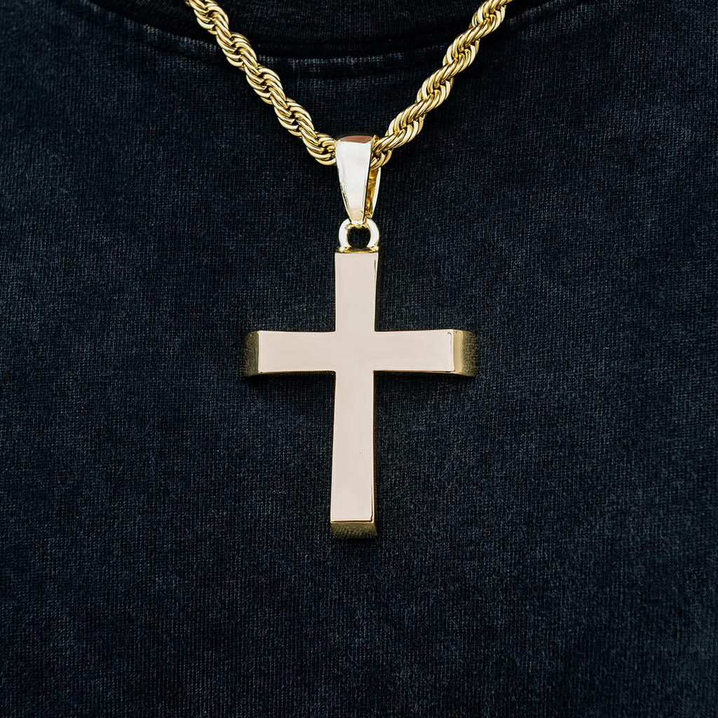 GLD PROMO Large Simple Cross Pendant in Yellow Gold