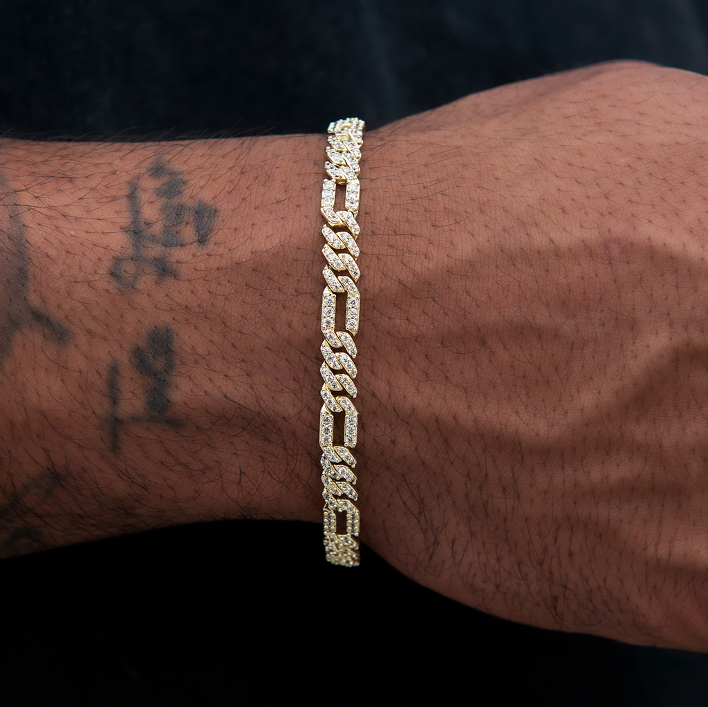 GLD PROMO Diamond Figaro Bracelet in Yellow Gold- 6mm