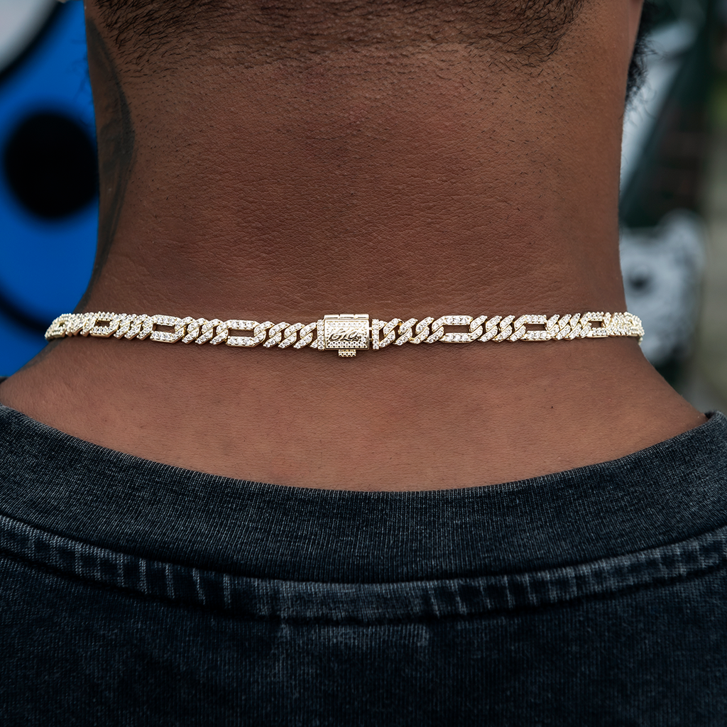 GLD PROMO Diamond Figaro Chain in Yellow Gold- 6mm