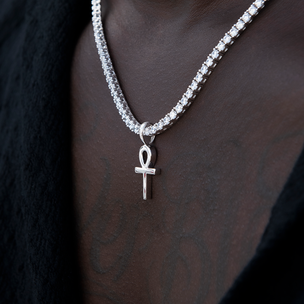 GLD Men Micro Simple Ankh Cross Pendant in White Gold