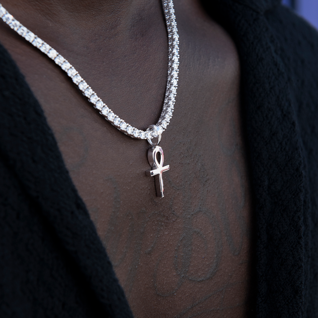 GLD Men Micro Simple Ankh Cross Pendant in White Gold
