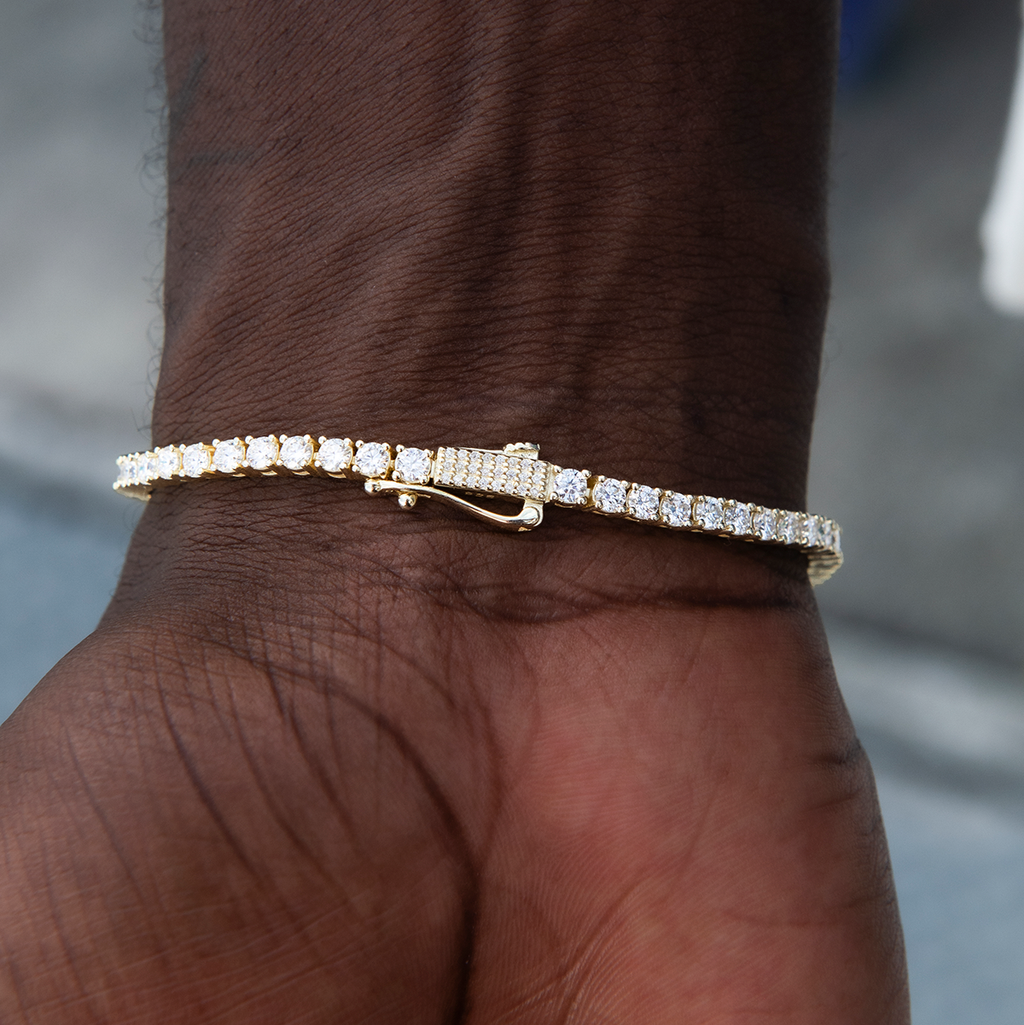 GLD Men Men's Moissanite Diamond Tennis Bracelet in Yellow Gold Vermeil- 3mm
