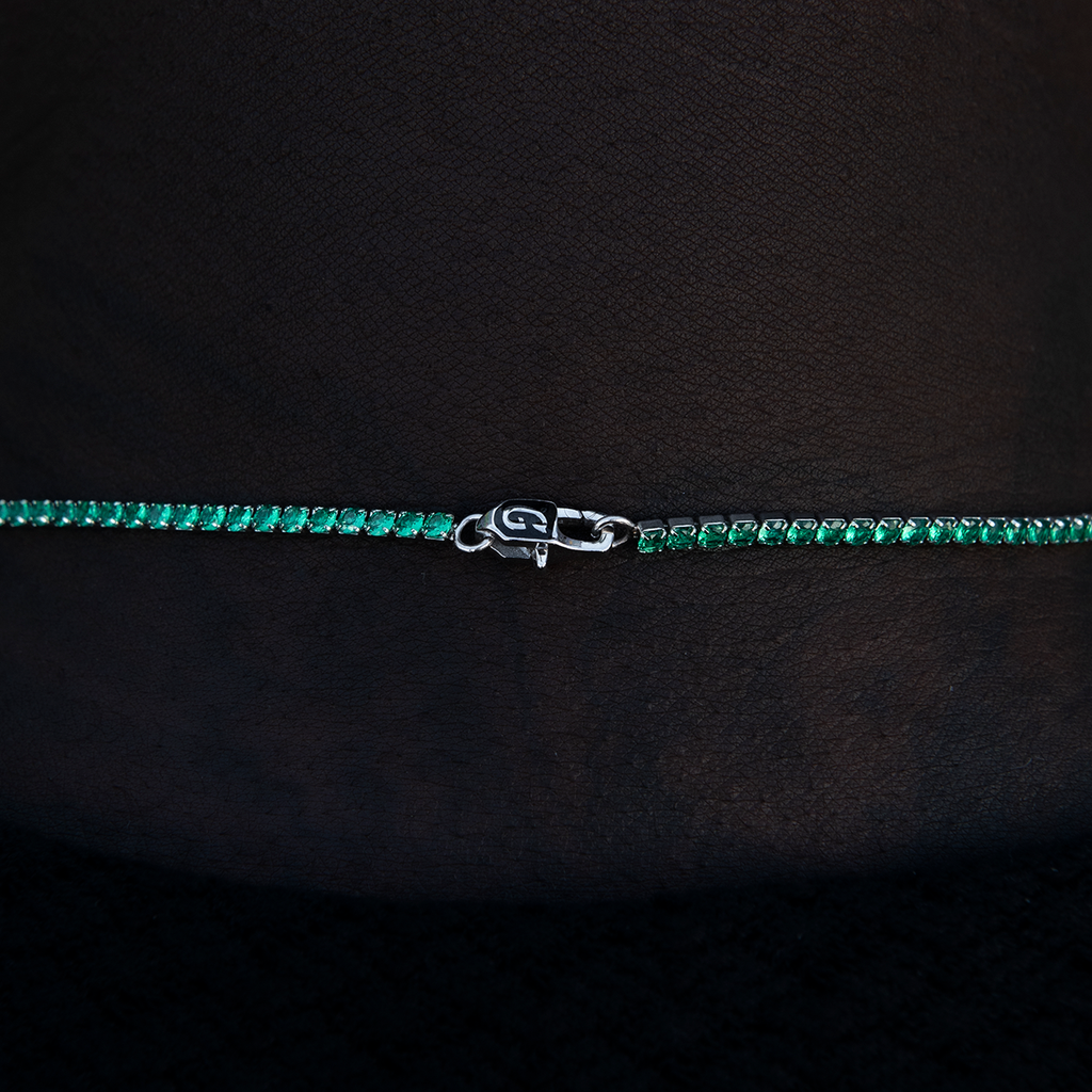 GLD PROMO Emerald Diamond Micro Tennis Chain in White Gold