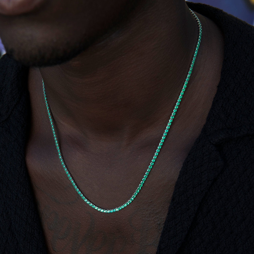 GLD PROMO Emerald Diamond Micro Tennis Chain