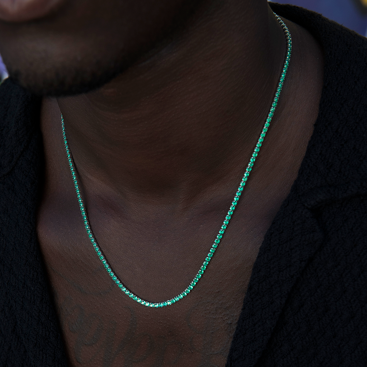 GLD PROMO Emerald Diamond Micro Tennis Chain