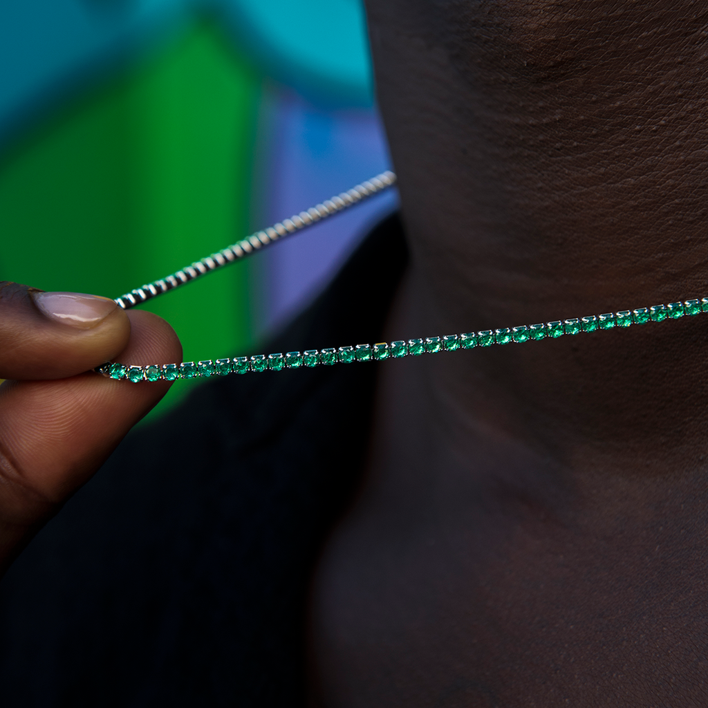 GLD PROMO Emerald Diamond Micro Tennis Chain