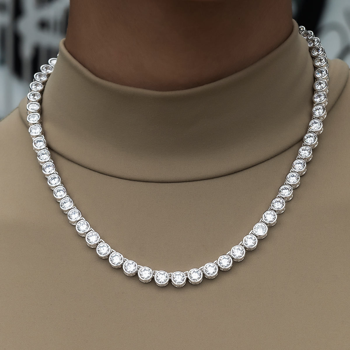 GLD PROMO - WOMEN Bezel Tennis Necklace in White Gold- 5mm