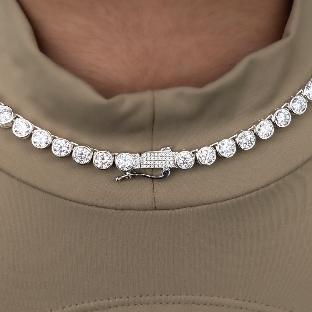 GLD PROMO - WOMEN Bezel Tennis Necklace in White Gold- 5mm