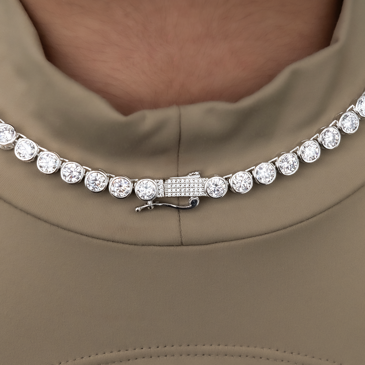 GLD PROMO - WOMEN Bezel Tennis Necklace in White Gold- 5mm