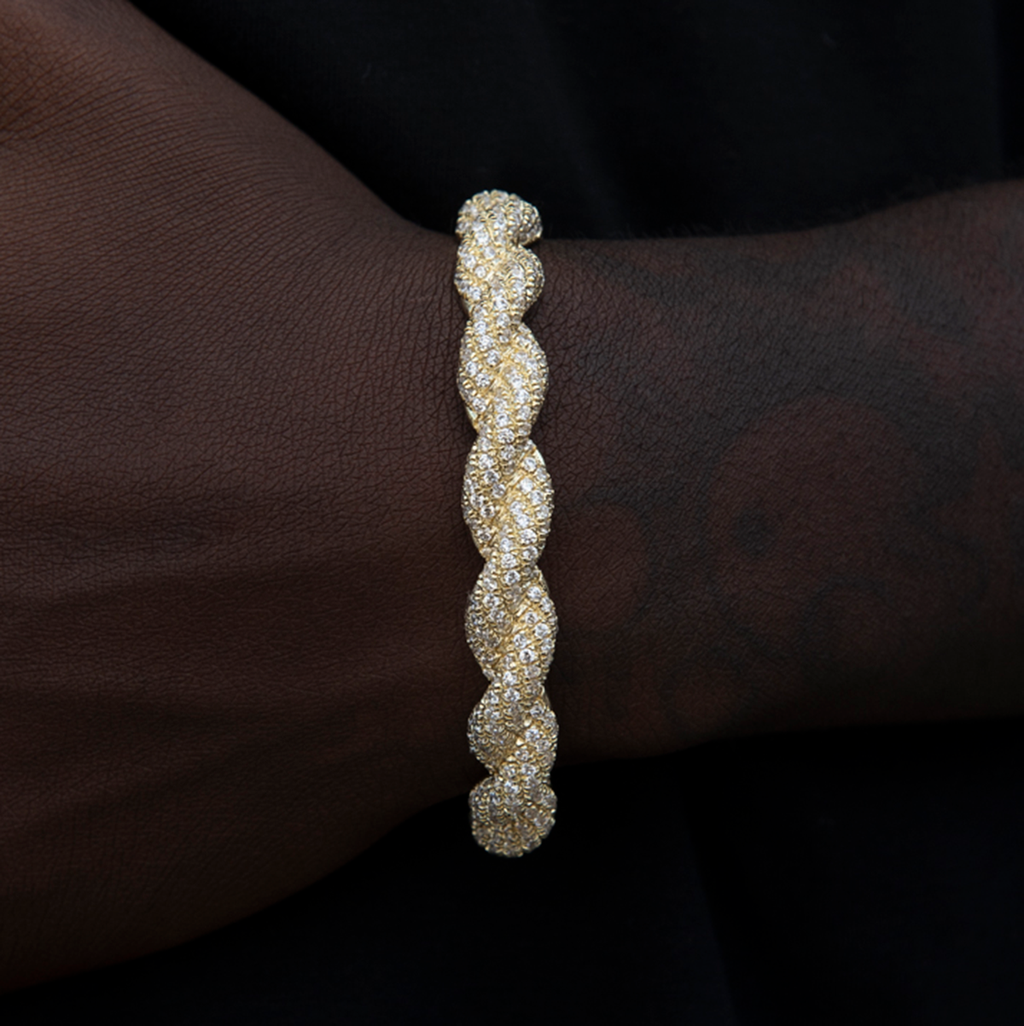 GLD Men Diamond Rope Cuff Bracelet in Yellow Gold- 10mm
