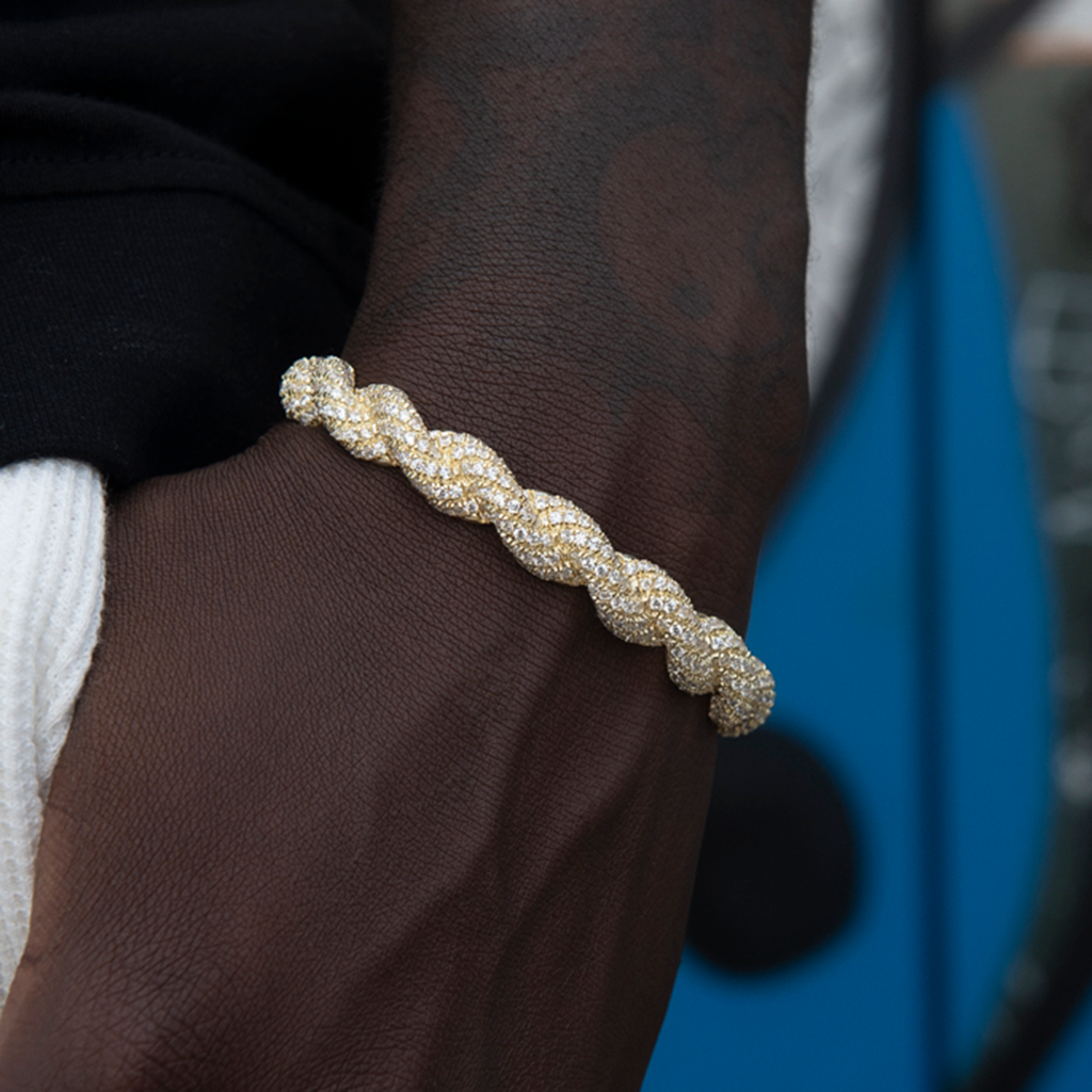 GLD Men Diamond Rope Cuff Bracelet in Yellow Gold- 10mm