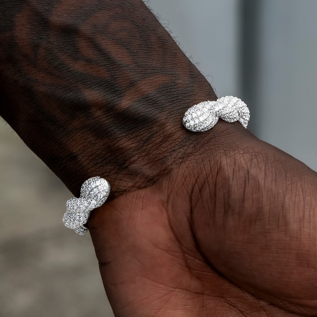 GLD PROMO Diamond Rope Cuff Bracelet in White Gold- 10mm