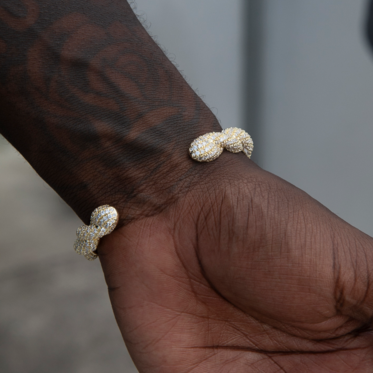 GLD Men Diamond Rope Cuff Bracelet in Yellow Gold- 10mm
