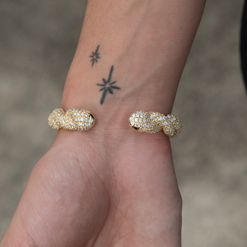 GLD PROMO - WOMEN Diamond Rope Cuff Bracelet in Yellow Gold- 10mm
