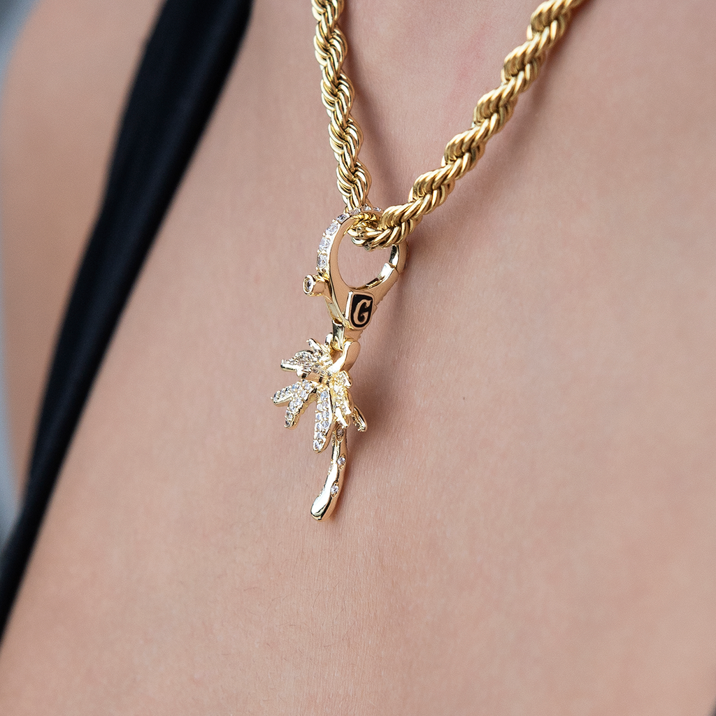 GLD PROMO - WOMEN Palm Tree Clip On Charm Pendant in Yellow Gold