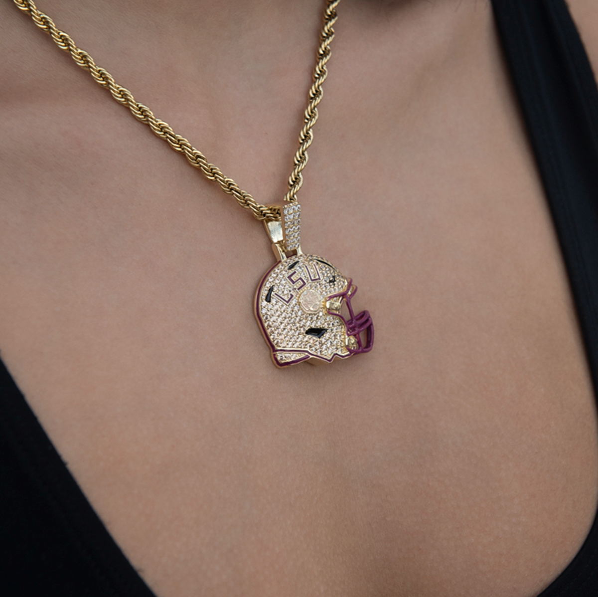 GLD Women LSU Tigers Official NCAA Football Helmet Pendant