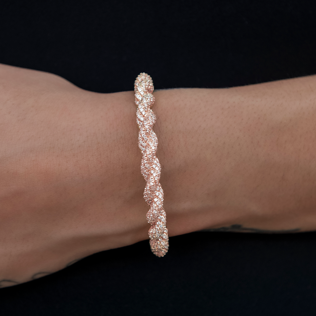GLD PROMO - WOMEN Diamond Rope Cuff Bracelet in Rose Gold- 6mm