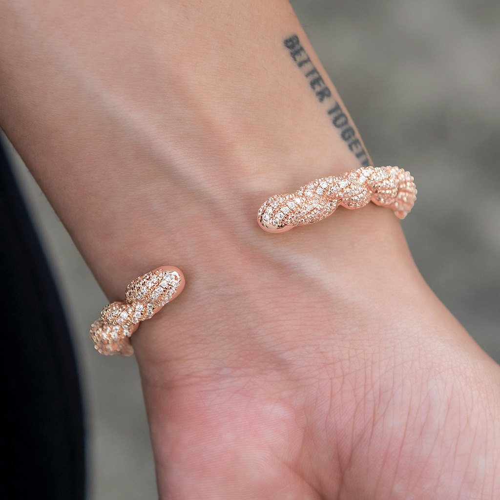 GLD PROMO - WOMEN Diamond Rope Cuff Bracelet in Rose Gold- 6mm