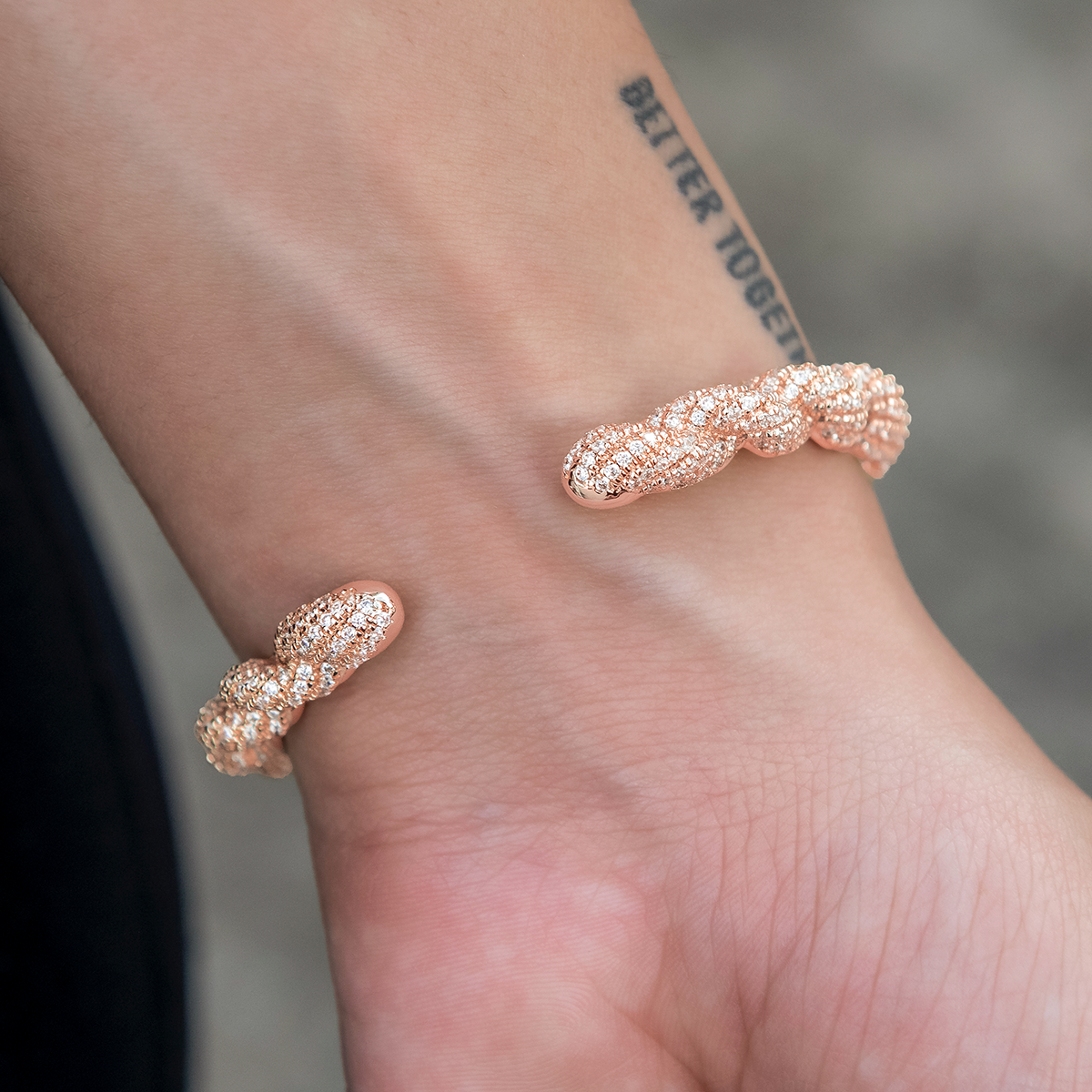 GLD PROMO - WOMEN Diamond Rope Cuff Bracelet in Rose Gold- 6mm