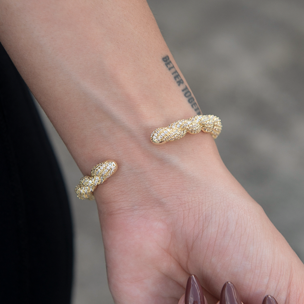 GLD Women Diamond Rope Cuff Bracelet in Yellow Gold- 6mm