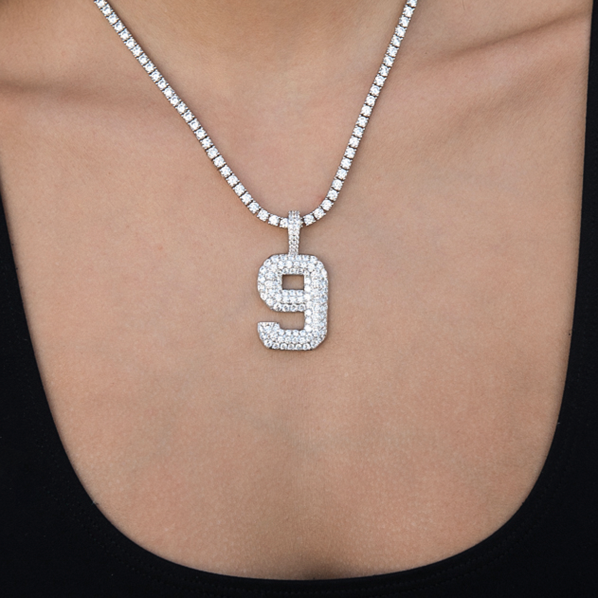 GLD PROMO - WOMEN Pave Number Pendants in White Gold