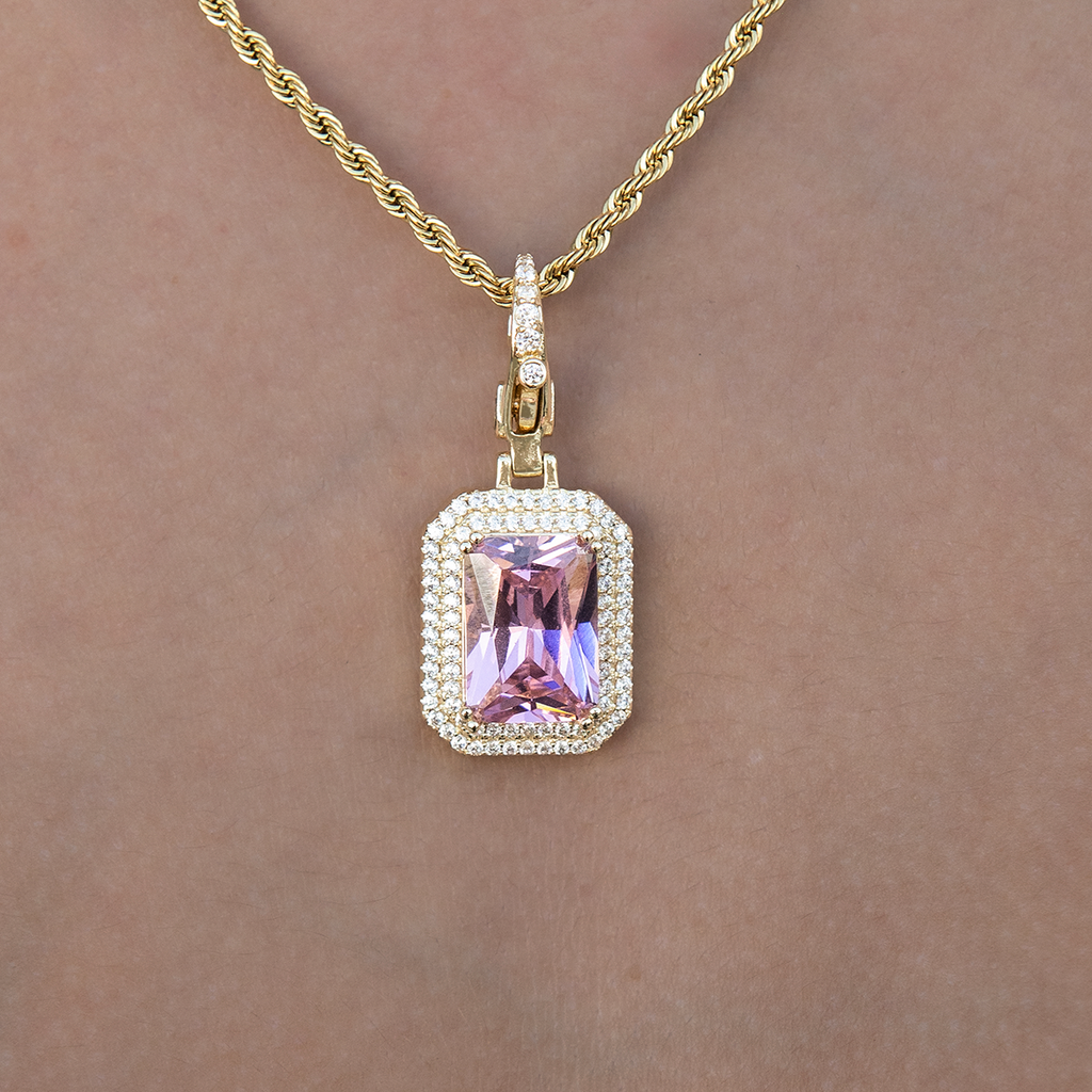 GLD PROMO SETS - WOMEN Pink Stone Clip On Charm Pendant in Yellow Gold