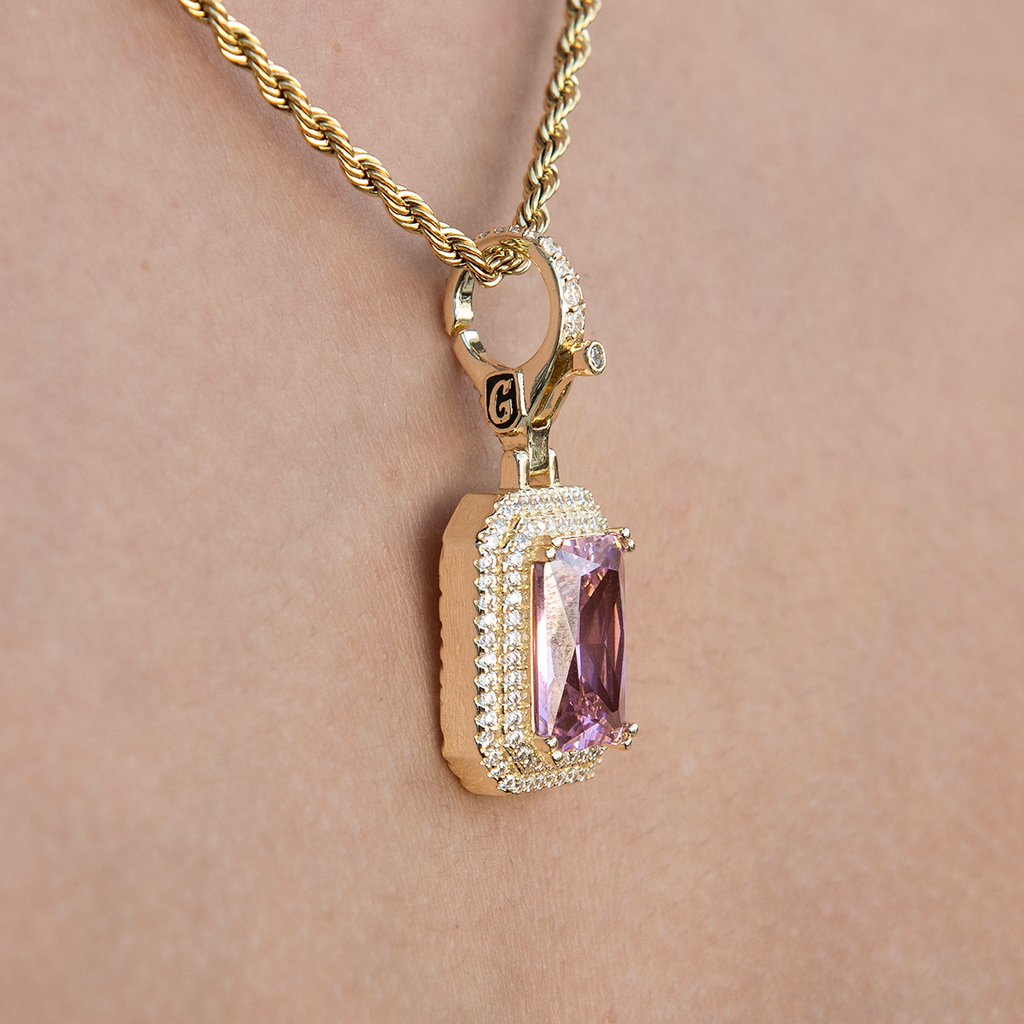 GLD PROMO SETS - WOMEN Pink Stone Clip On Charm Pendant in Yellow Gold