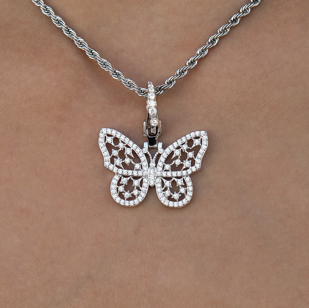GLD PROMO SETS - WOMEN Diamond Butterfly Clip On Charm Pendant in White Gold