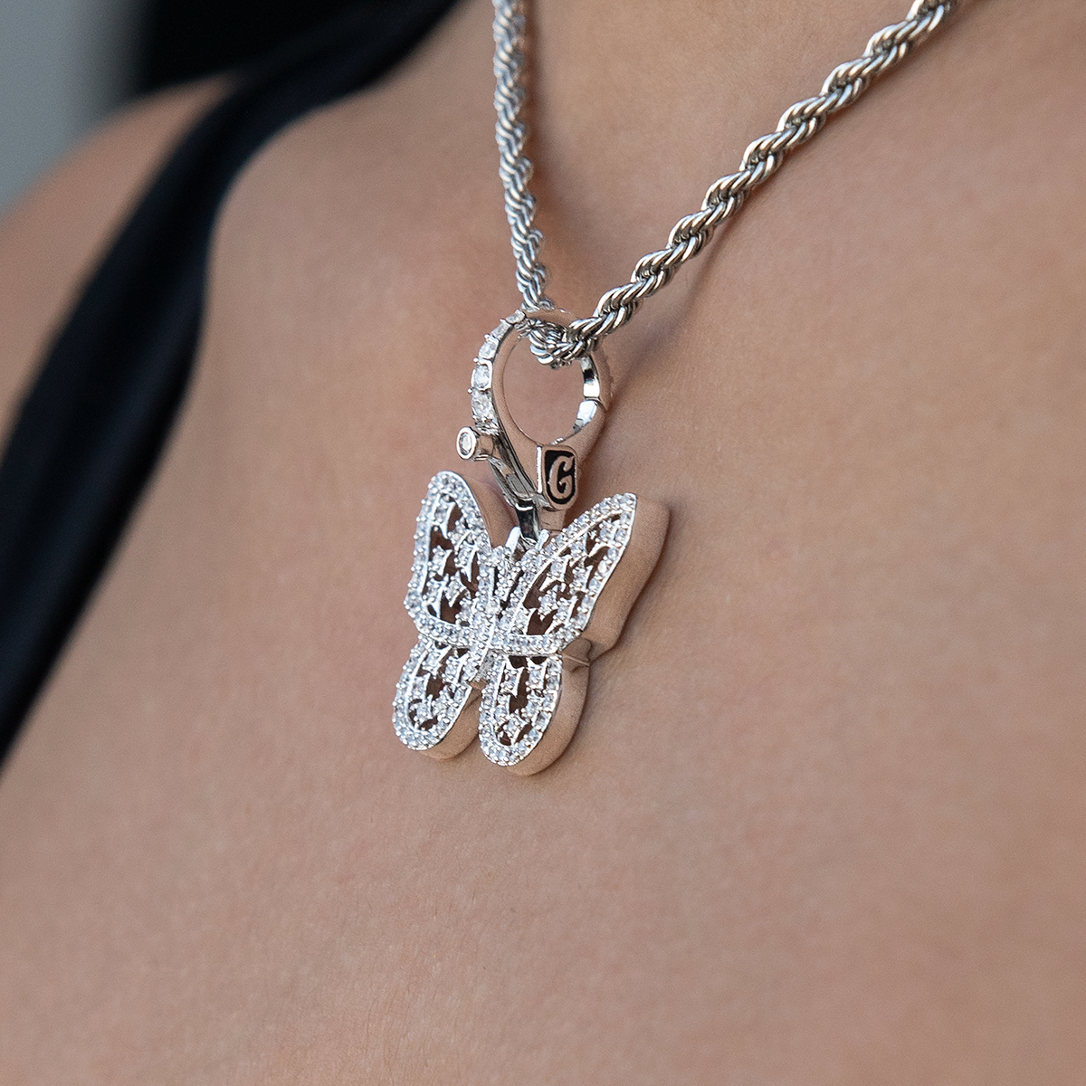 GLD PROMO SETS - WOMEN Diamond Butterfly Clip On Charm Pendant in White Gold