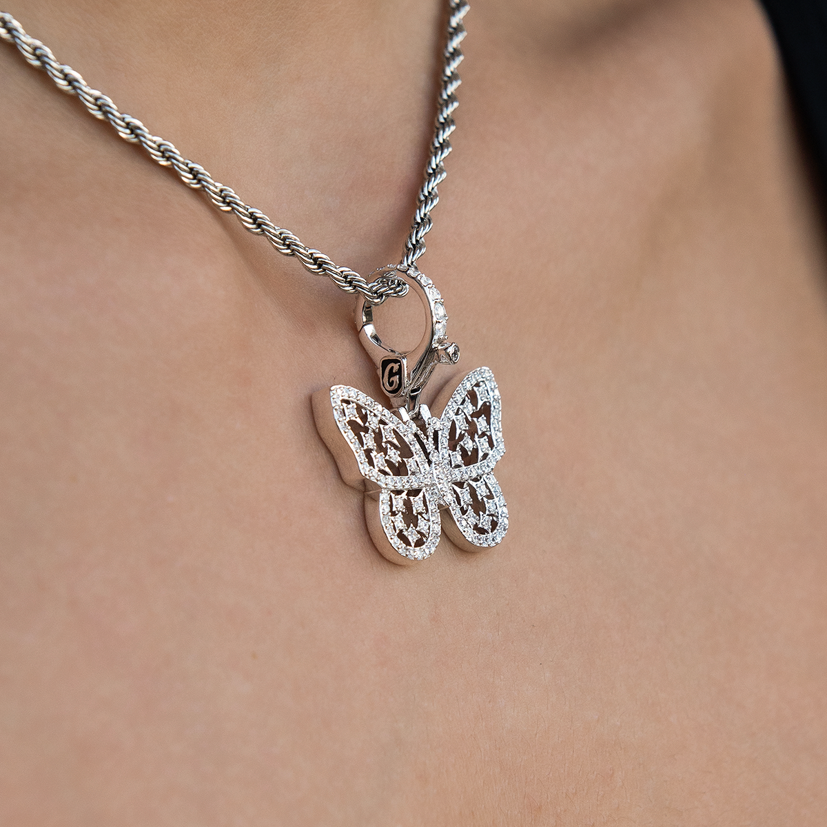 GLD PROMO SETS - WOMEN Diamond Butterfly Clip On Charm Pendant in White Gold