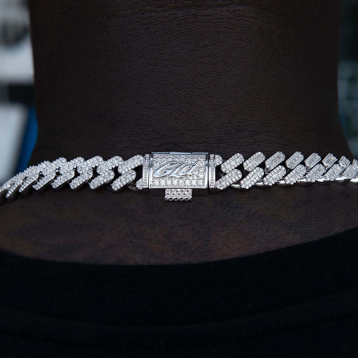 GLD PROMO Diamond Baguette Cuban Chain in White Gold- 12mm