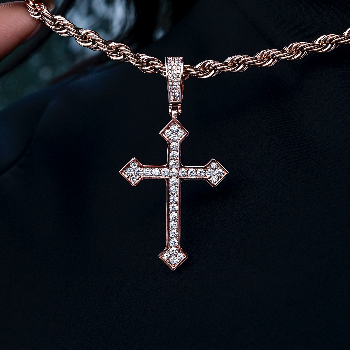 GLD PROMO - WOMEN Large Iced Celtic Cross in Rose Gold