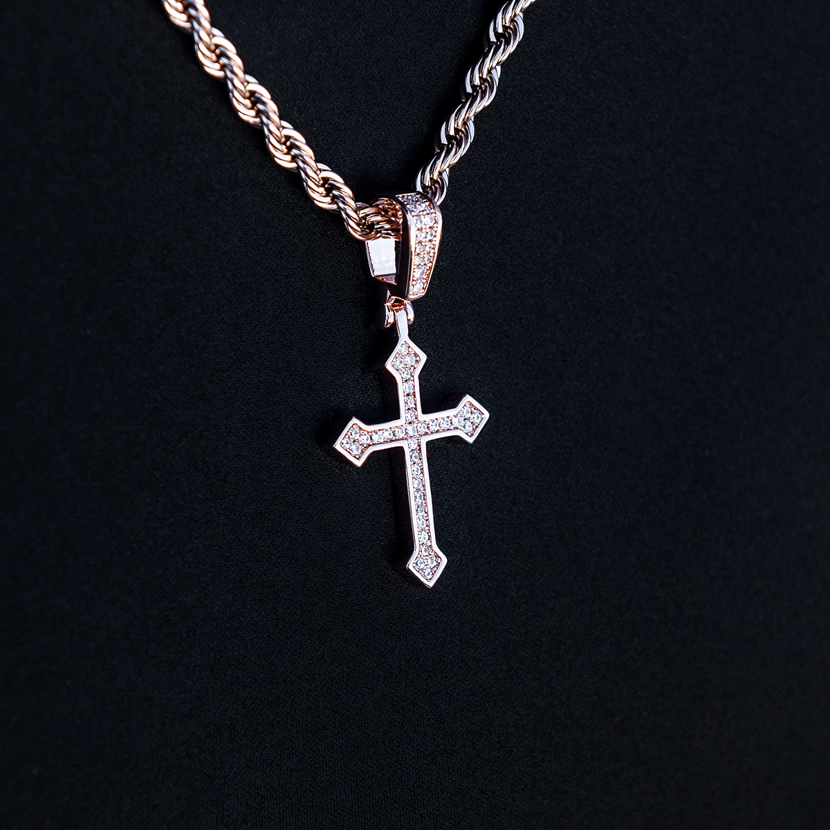 GLD PROMO - WOMEN Iced Celtic Cross Pendant in Rose Gold