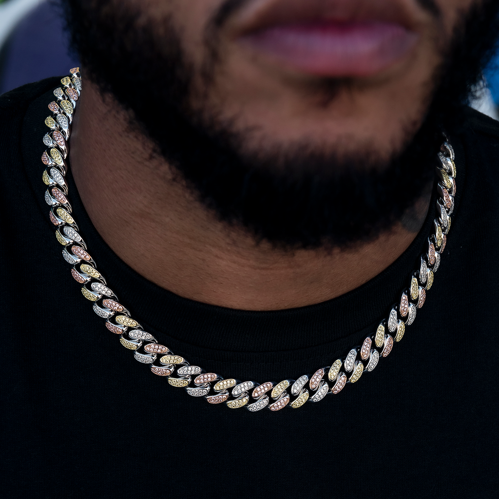 GLD PROMO Diamond Cuban Link Chain in Yellow/Rose/White Gold- 12mm