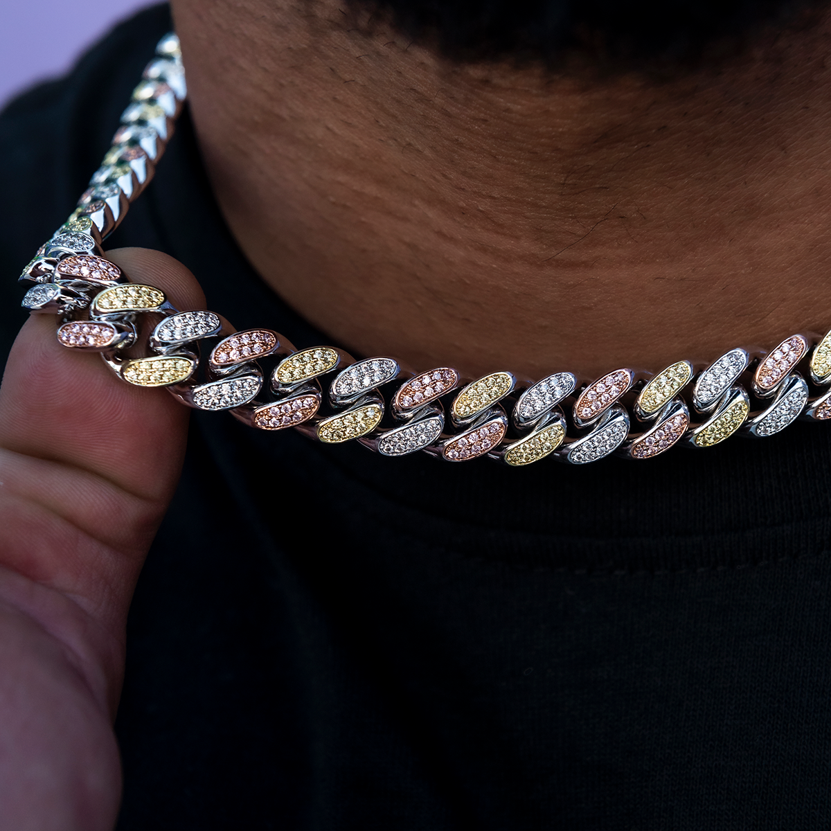 GLD PROMO Diamond Cuban Link Chain in Yellow/Rose/White Gold- 12mm