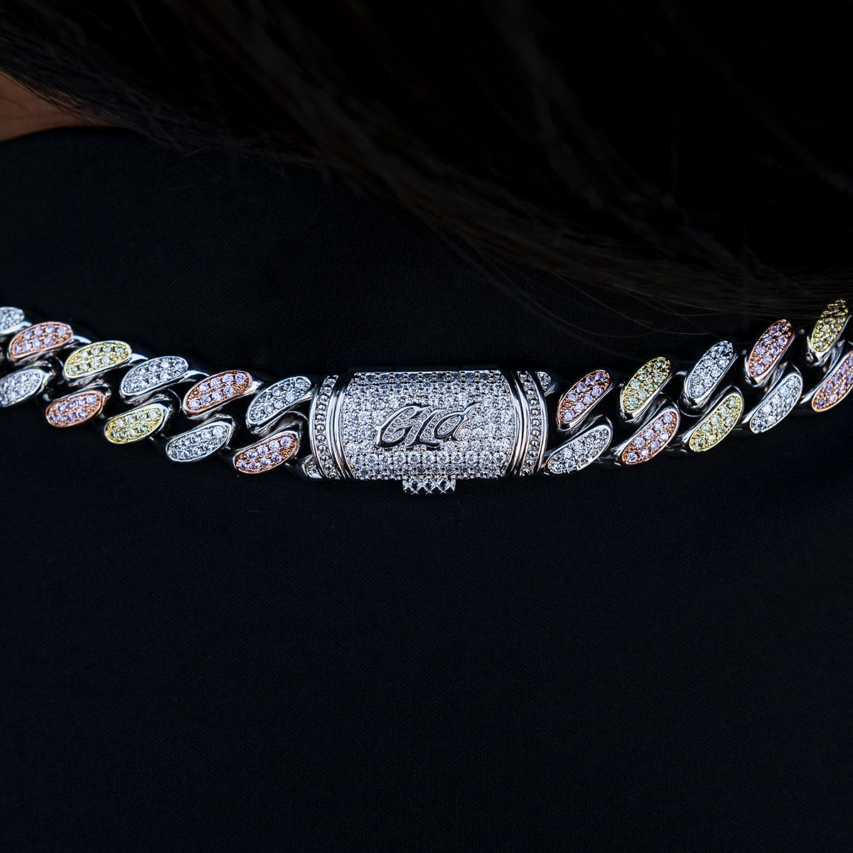 GLD Women GLD Diamond Cuban Link Chain in Yellow/Rose/White Gold- 12mm
