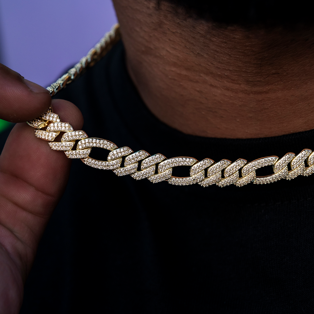 GLD PROMO Diamond Figaro Chain in Yellow Gold- 10mm